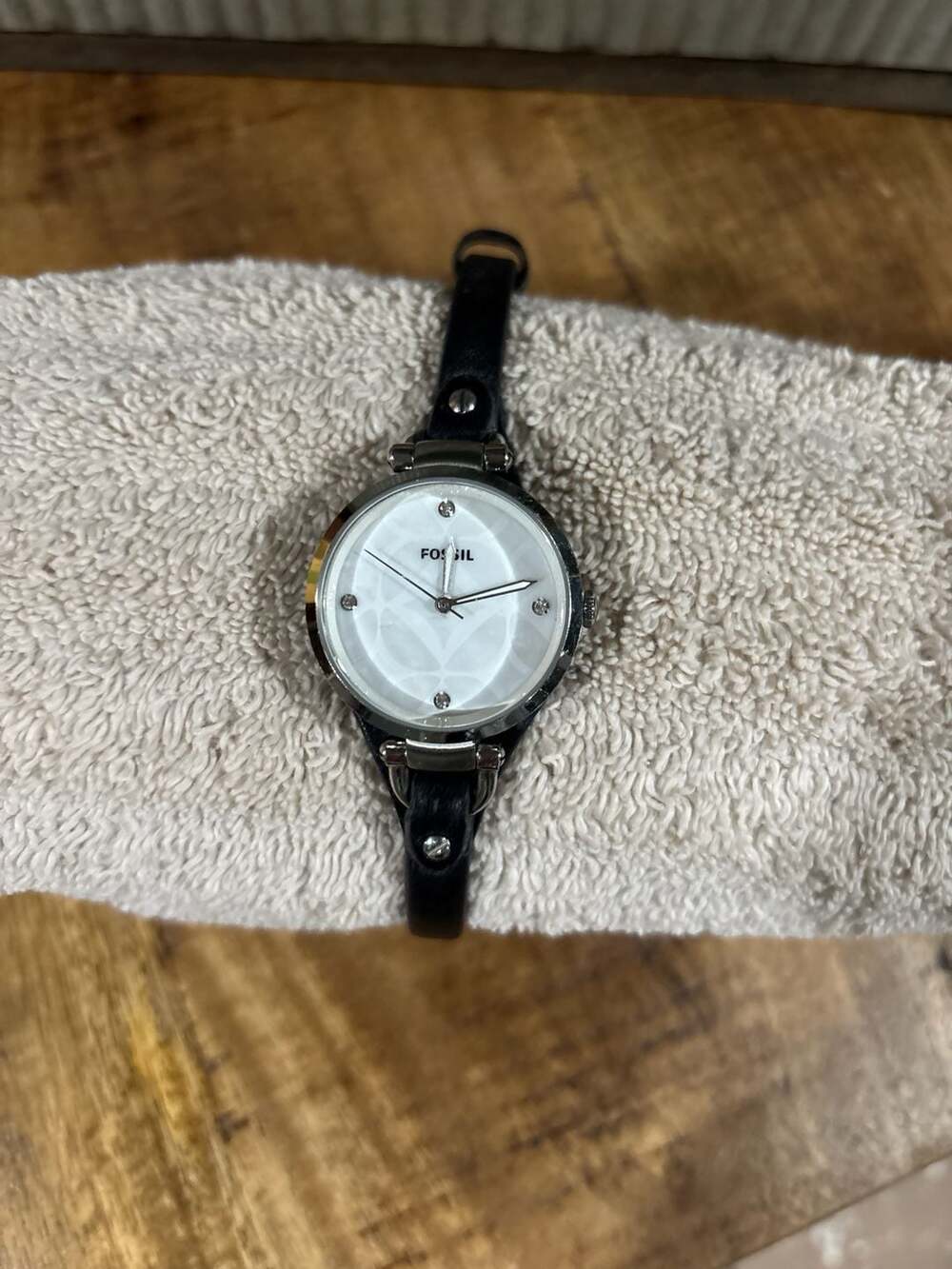 Fossil Georgia Mini Women's Watch Black Leather Strap Silver Case White Dial